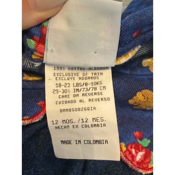 VTG Little Me Denim Romper 12M Floral Collar Teddy Bear 90s Baby Girl Outfit - Picture 6 of 6